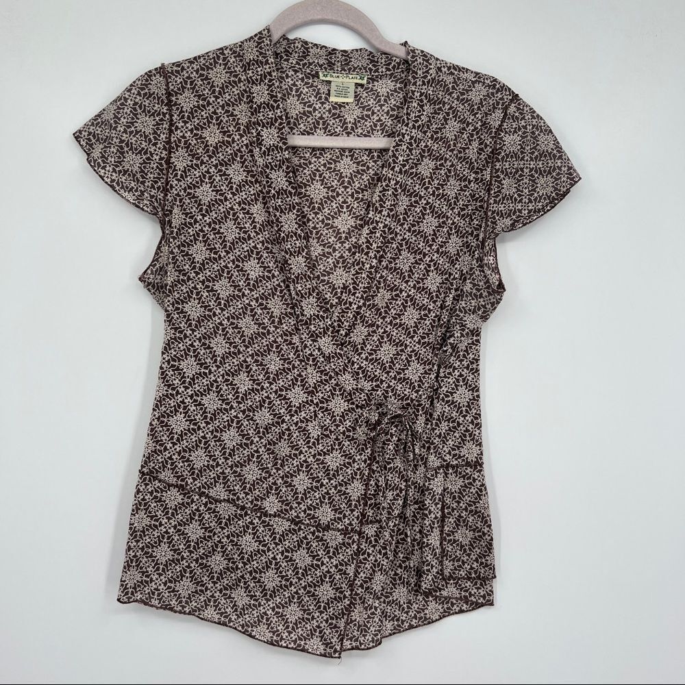 1990 wrap shirt peplum cotton print cap sleeve woman’s size large